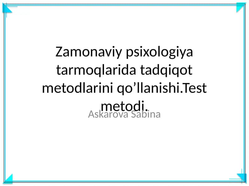 Zamonaviy psixologiya tarmoqlarida tadqiqot metodlarini qoʼllanishi