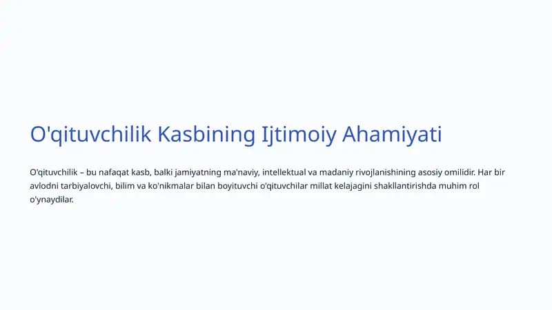 O'qituvchilik Kasbining Ijtimoiy Ahamiyati