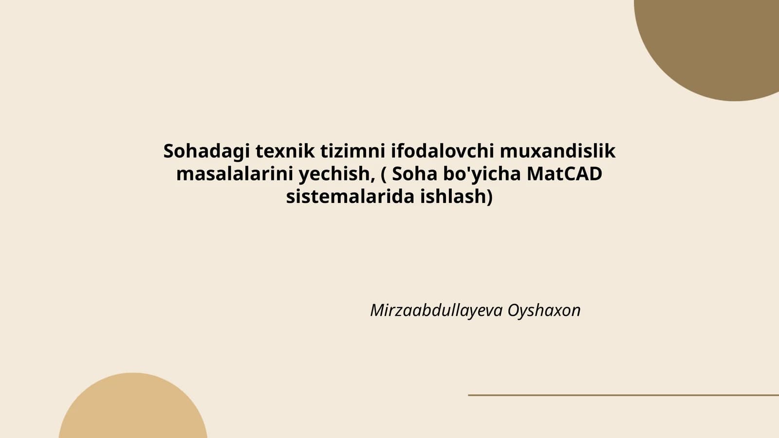 MatCAD dasturida muhandislik masalalarini yechish usullari