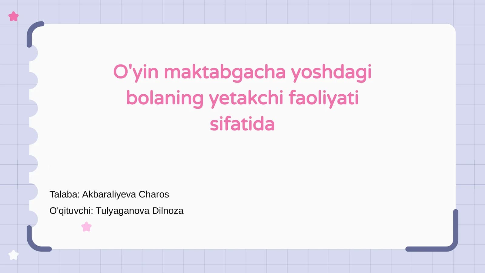 O'yin maktabgacha yoshdagi bolaning yetakchi faoliyati sifatida
