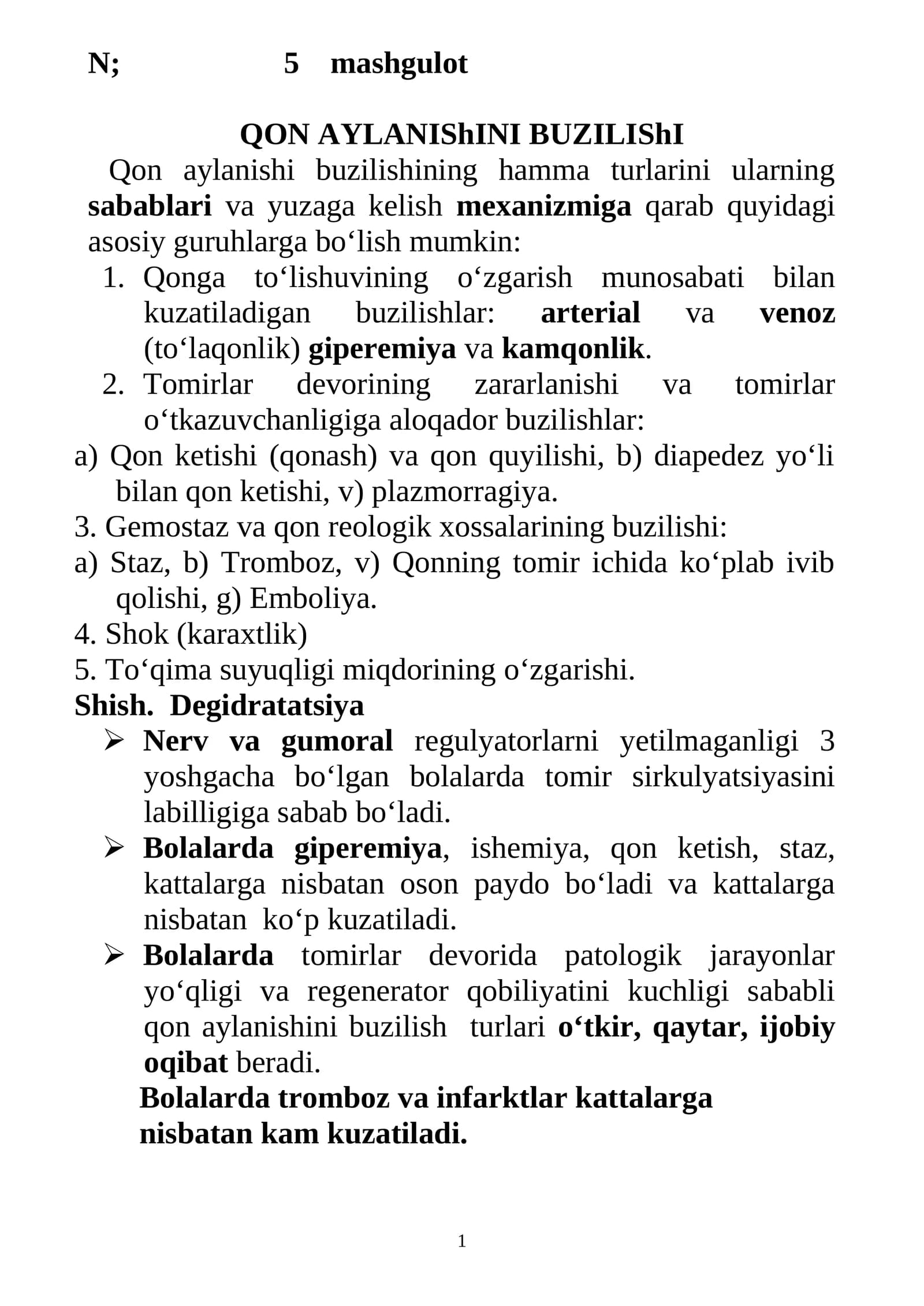 Qon aylanishini buzilishi