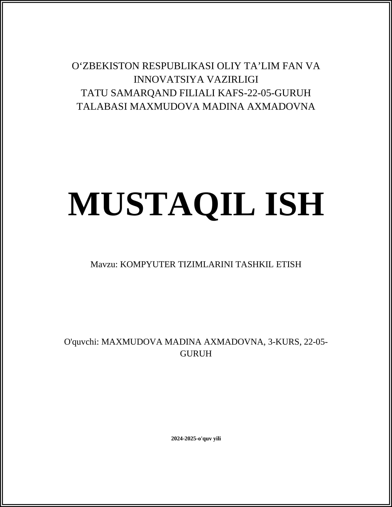 KOMPYUTER TIZIMLARI ARXITEKTURASI