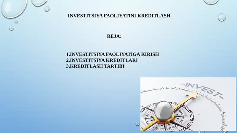 INVESTITSIYA FAOLIYATINI KREDITLASH