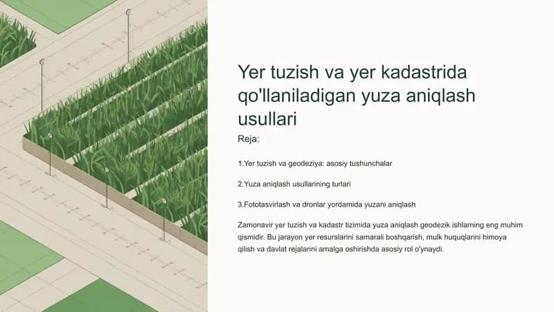 Yer tuzish va yer kadastrida qo'llaniladigan yuza aniqlash usullari