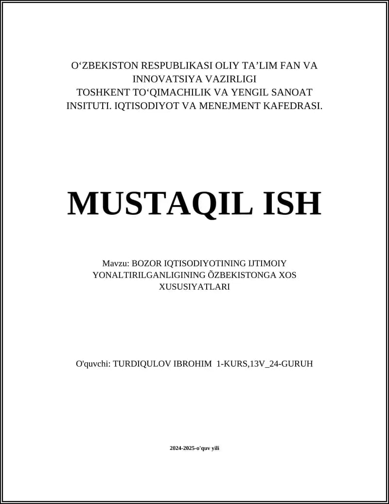 Bozor iqtisodiyotining asosiy tamoyillari