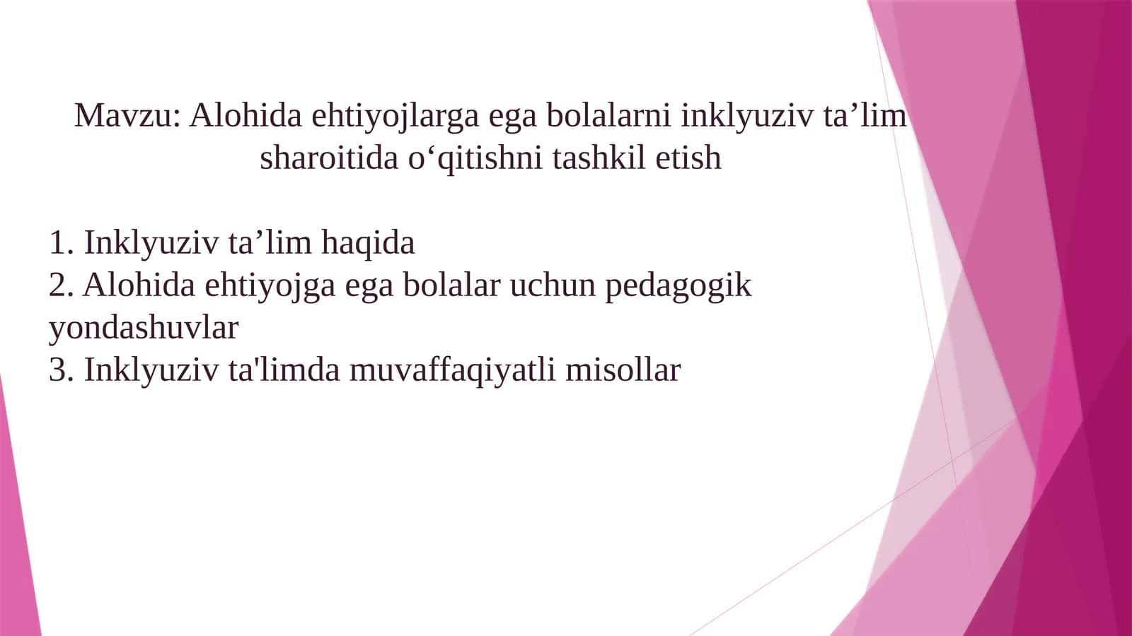 Alohida ehtiyojlarga ega bolalarni inklyuziv ta’lim sharoitida o‘qitishni tashkil etish