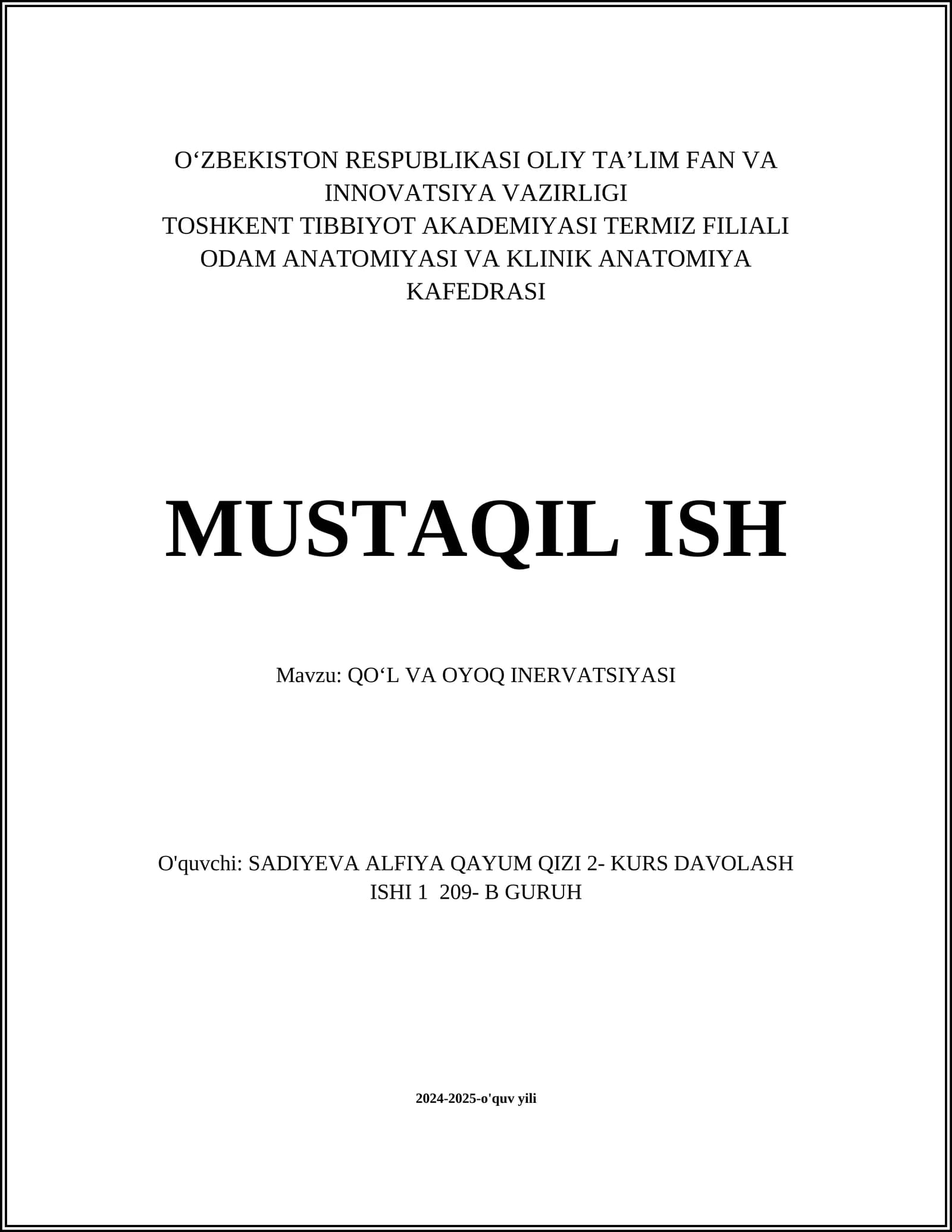 QOʻL VA OYOQ INERVATSIYASI