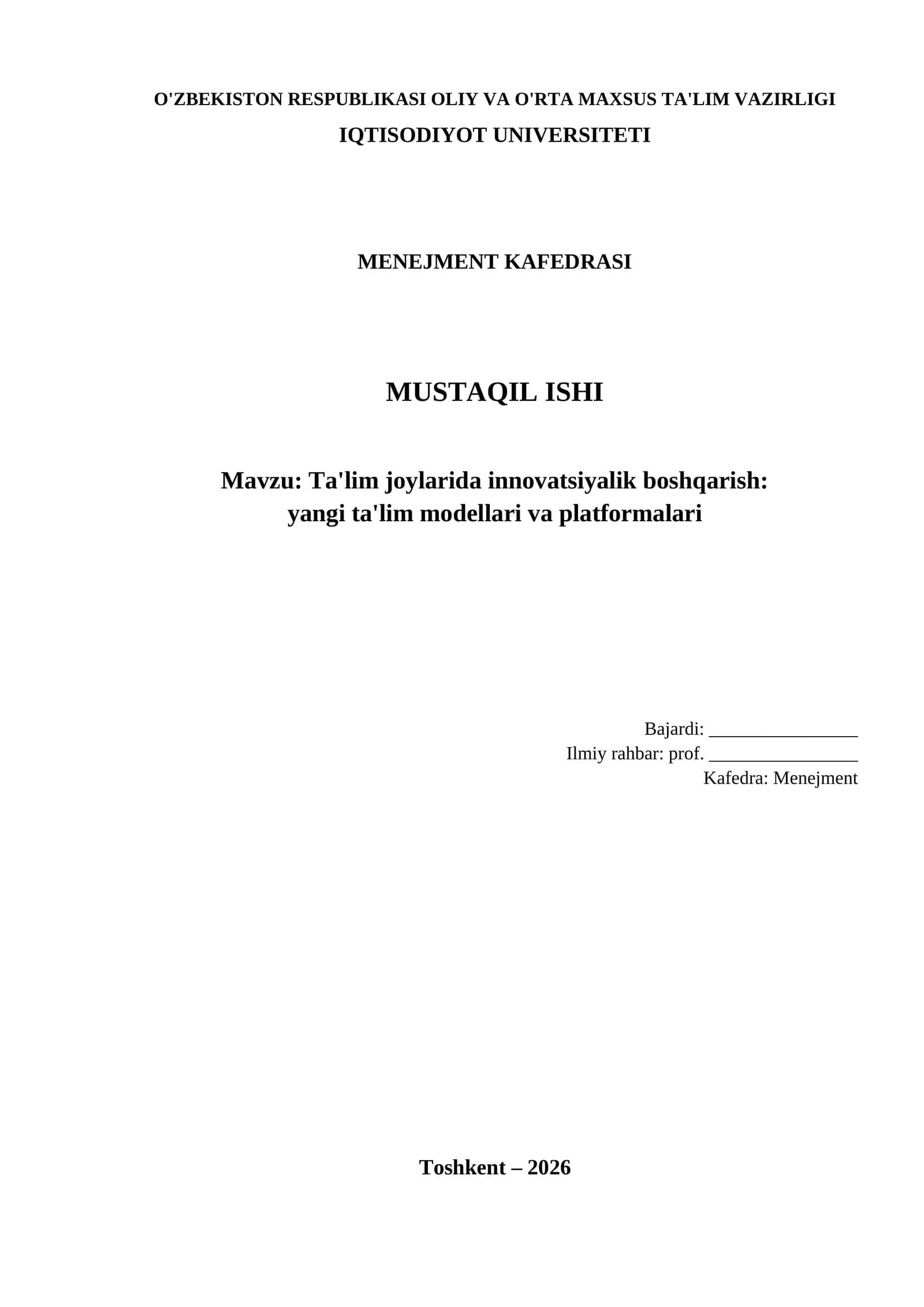 Ta'lim joylarida innovatsiyalik boshqarish: yangi ta'lim modellari va platformalari