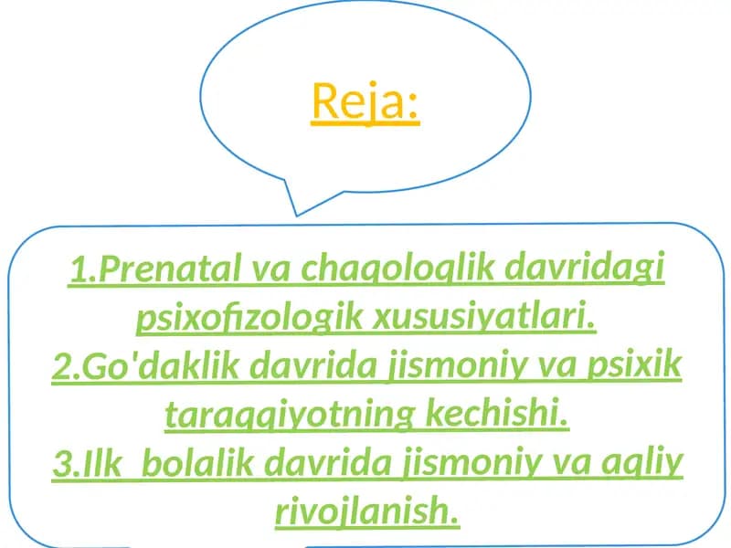 Prenatal va chaqaloqlik davridagi psixofiziologik xususiyatlar