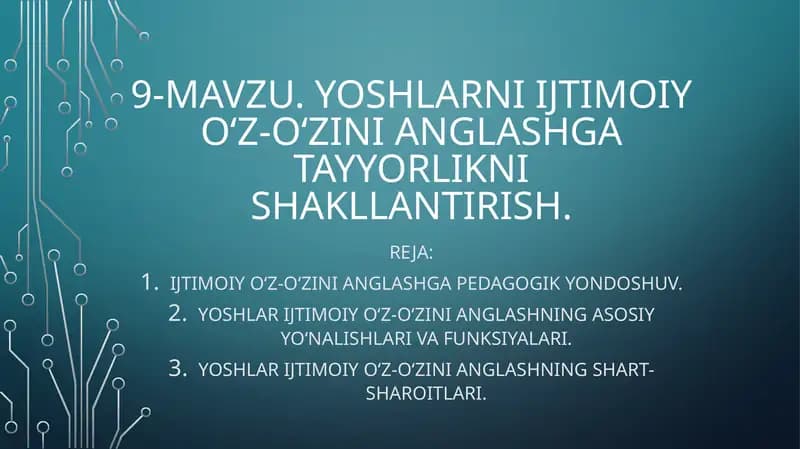 Yoshlarni ijtimoiy-o'zini anglashga tayyorlik nishalantirish