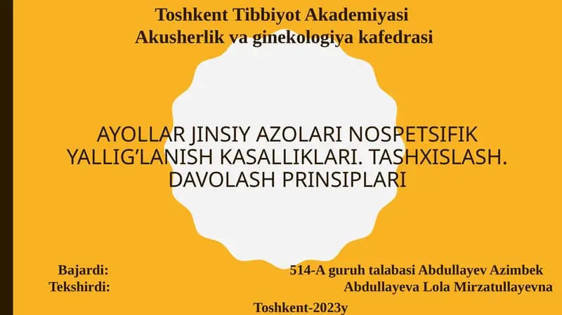 Ayollar jinsiy azolari no speksifik yallig’lanish kasalliklari