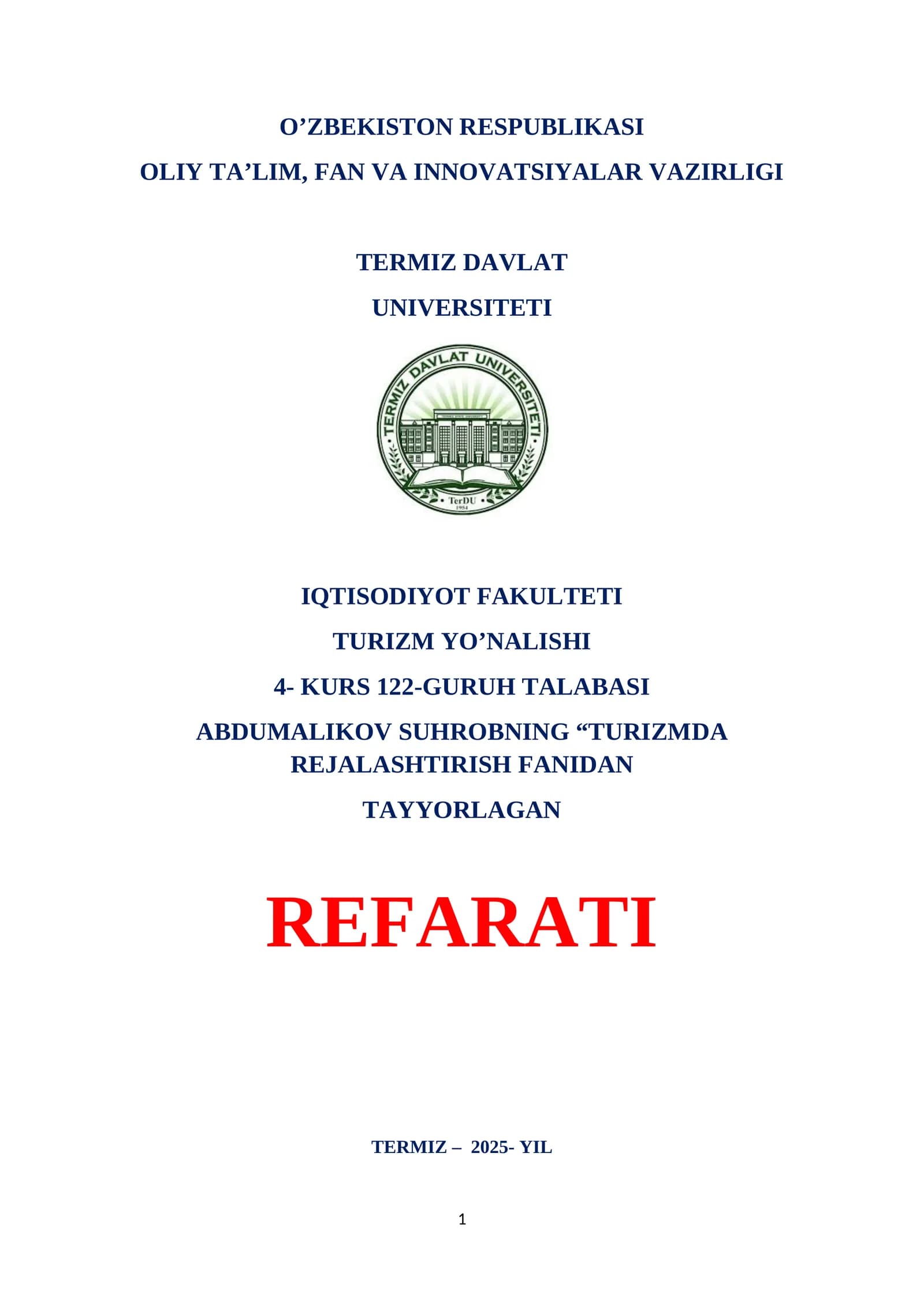 Kreativ turizm tushunchasi va rivojlanish tarixi