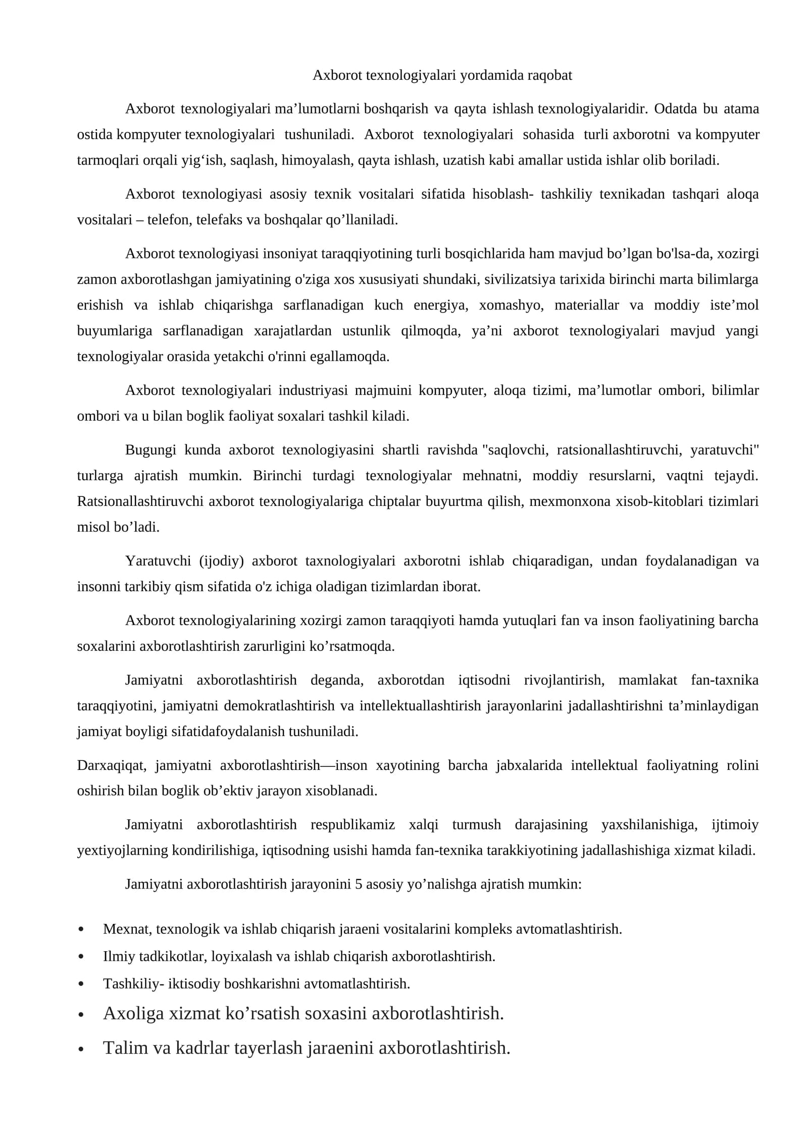Axborot texnologiyalariyordamida raqobat