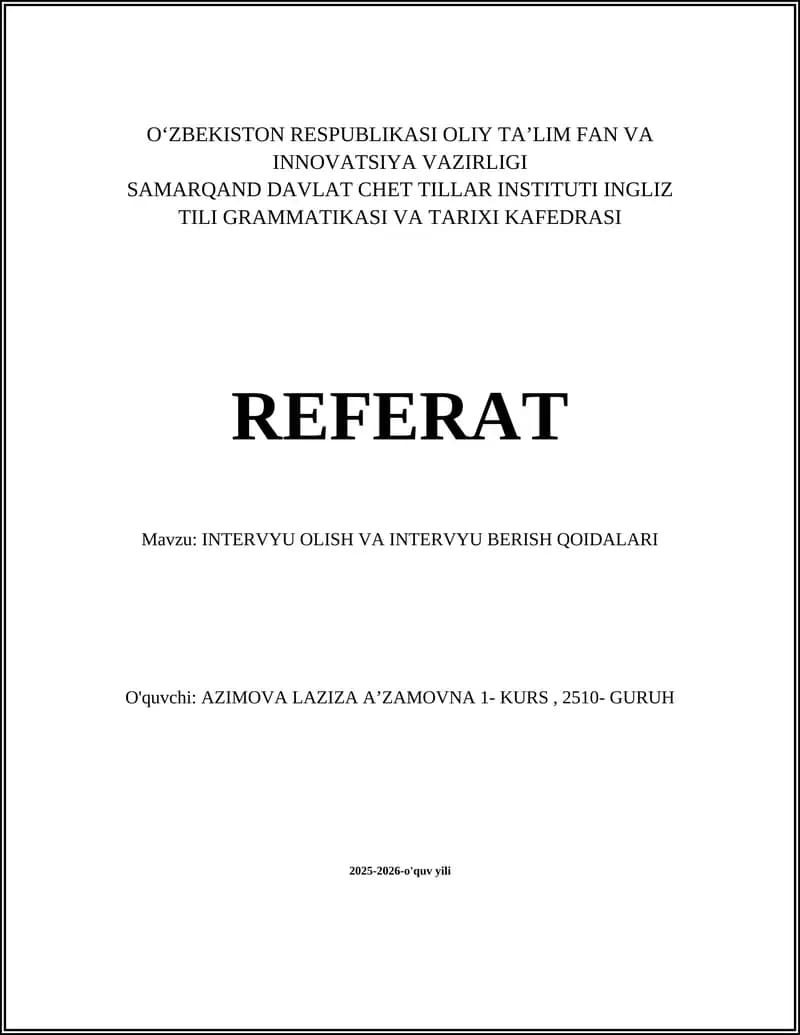 INTERVYU OLISH VA INTERVYU BERISH QOIDALARI