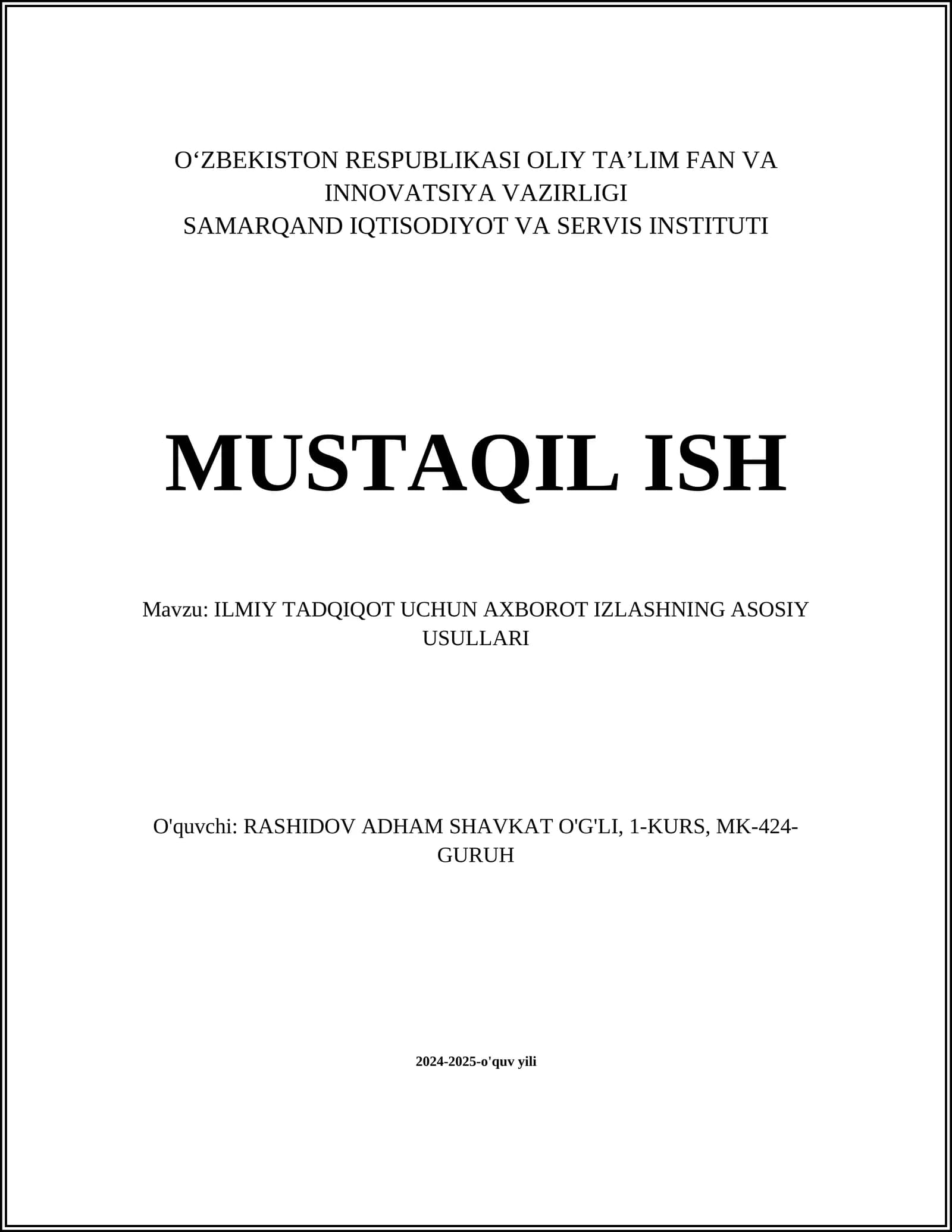 ILMIY TADQIQOT UCHUN AXBOROT IZLASHNING ASOSIY USULLARI