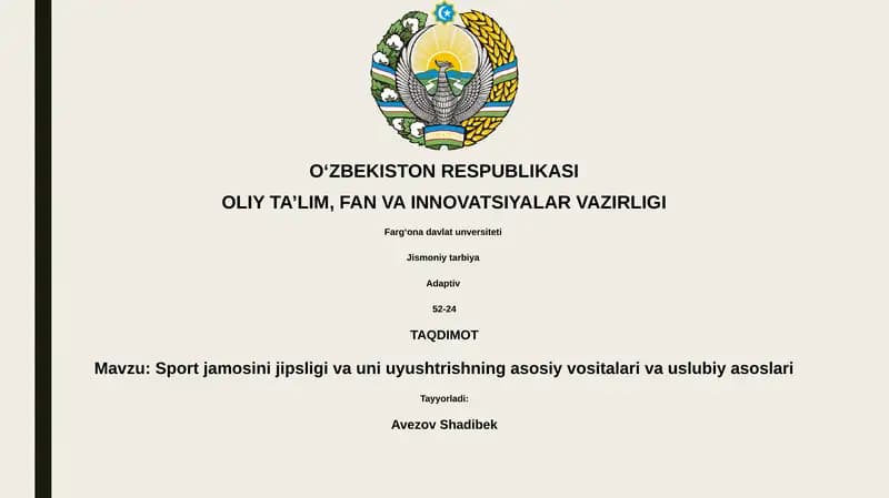 Sport jamosini jipsligi va uni uyushtrishning asosiy vositalari va uslubiy asoslari