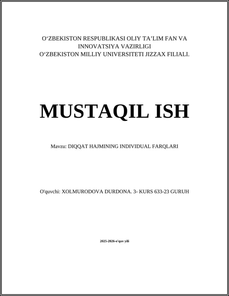 DIQQAT HAJMINING INDIVIDUAL FARQLARI