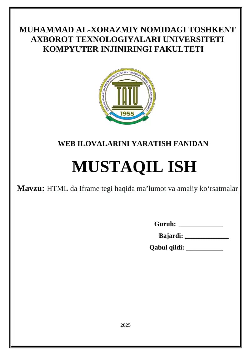 HTML da Iframe tegi haqida ma’lumot va amaliy ko‘rsatmalar