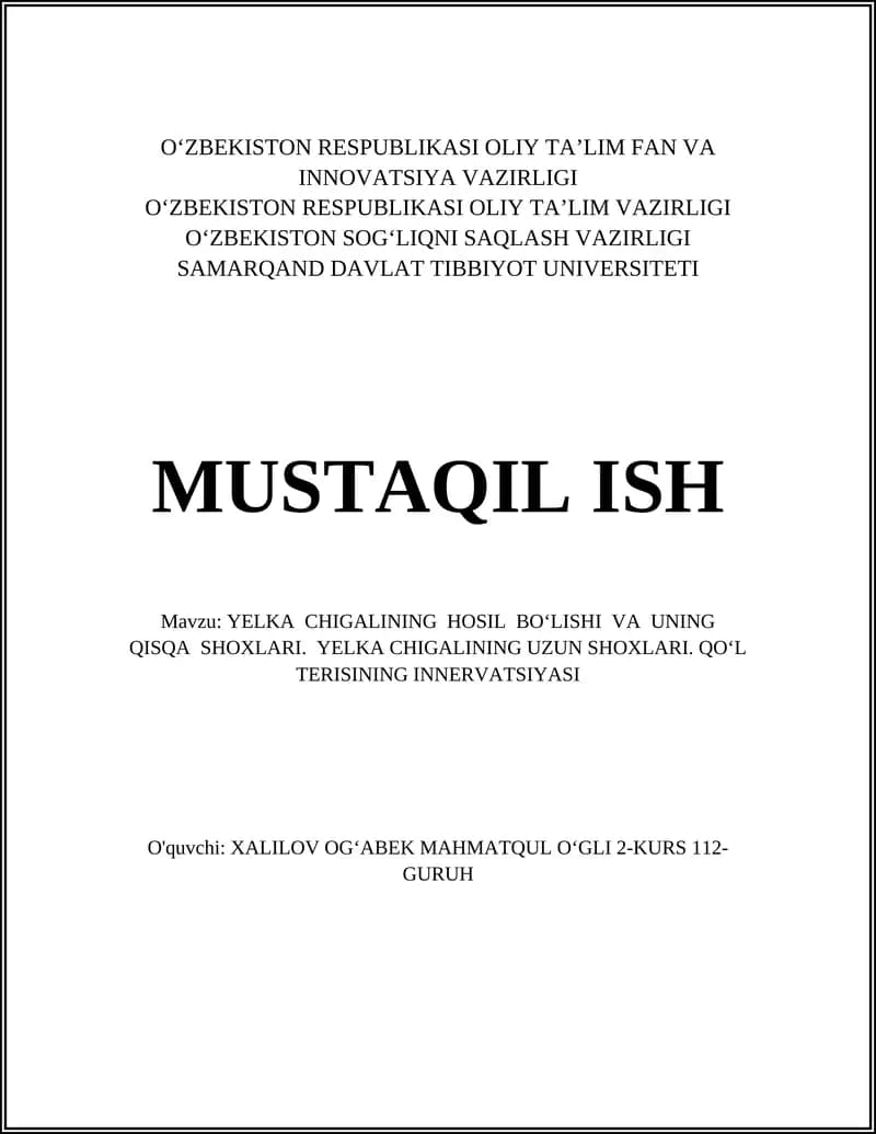 Yelka chigalining hosil bo‘lishi va uning qisqa shoxlari