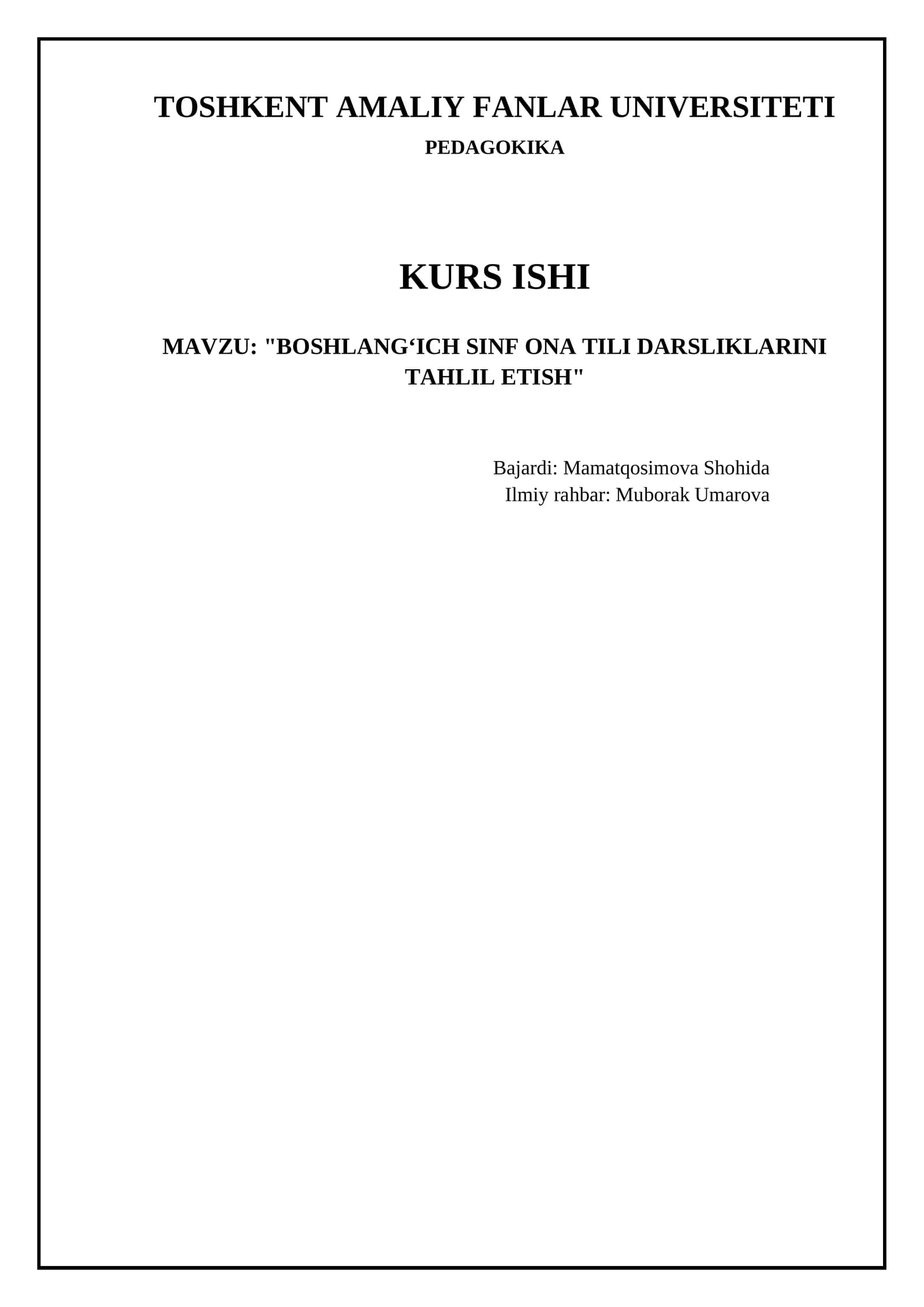 BOSHLANGʻICH SINF ONA TILI DARSLIKLARINI TAHLIL ETISH