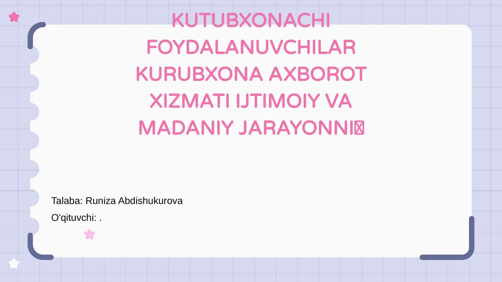 KUTUBXONACHI FOYDALANUVCHILAR KURUBXONA AXBOROT XIZMATI IJTIMOIY VA MADANIY JARAYONNI