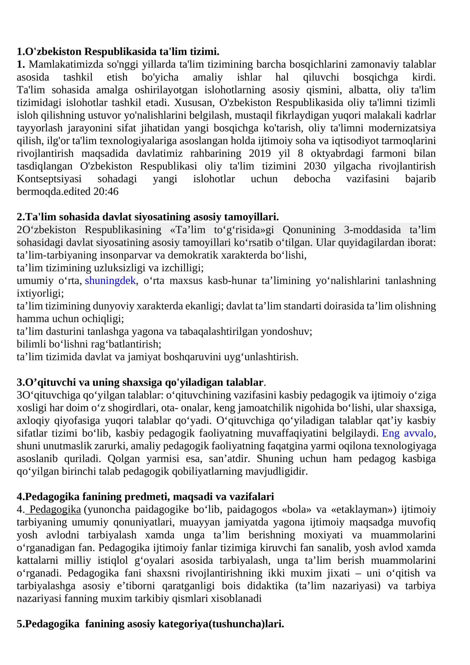 O'zbekiston Respublikasida ta'lim tizimi
