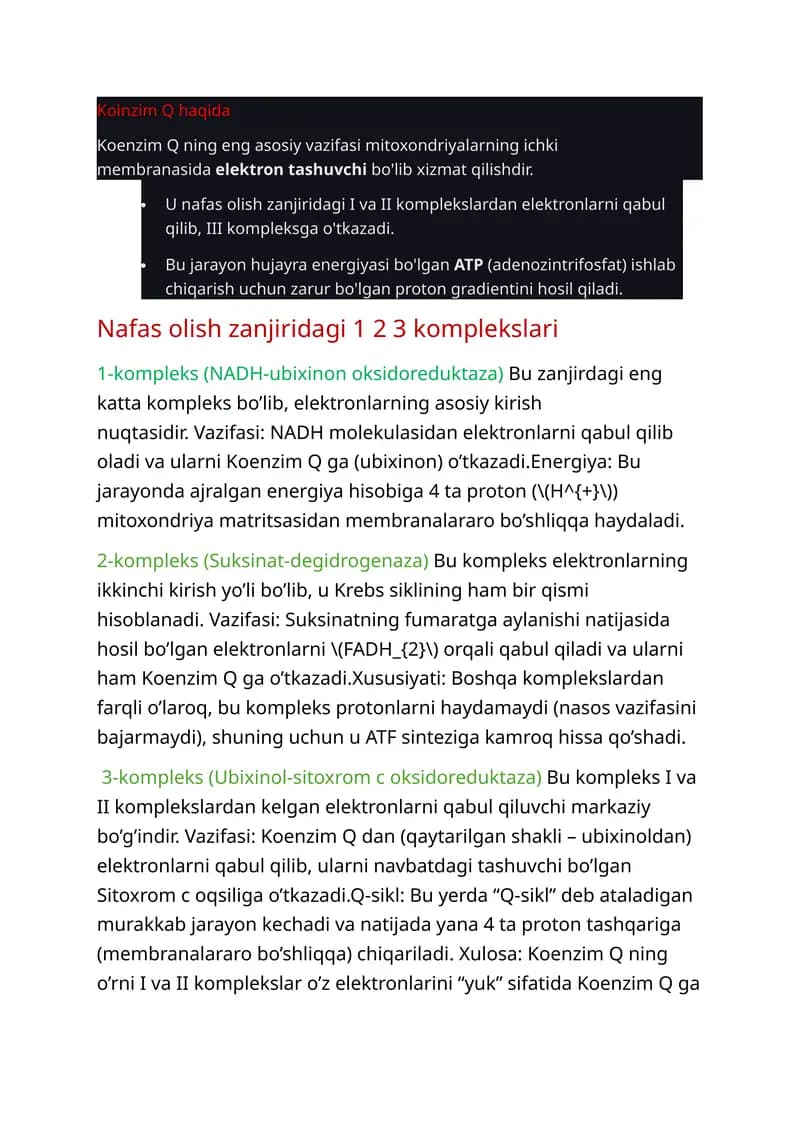 sAMF VA sGMF, uch karbon kislotalar sikli (kreb sikli) nafas olish zanjirining 1 2 3 komplekslari