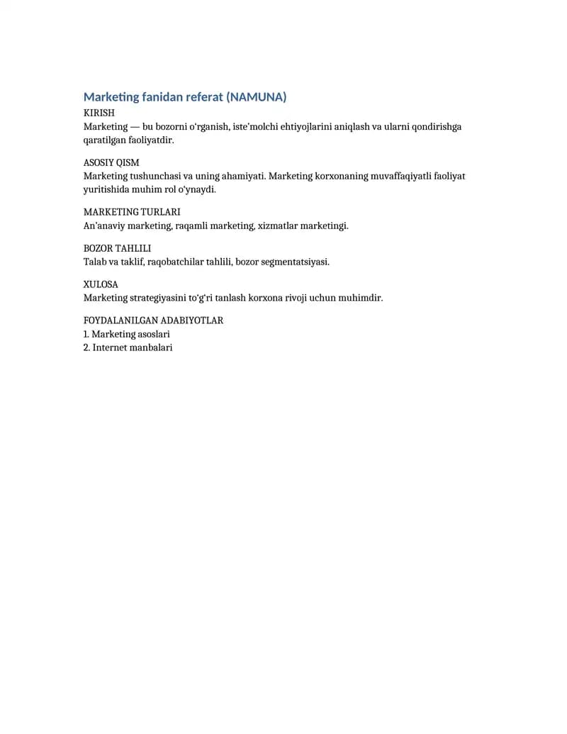 Marketing fanidan referat (NAMUNA)