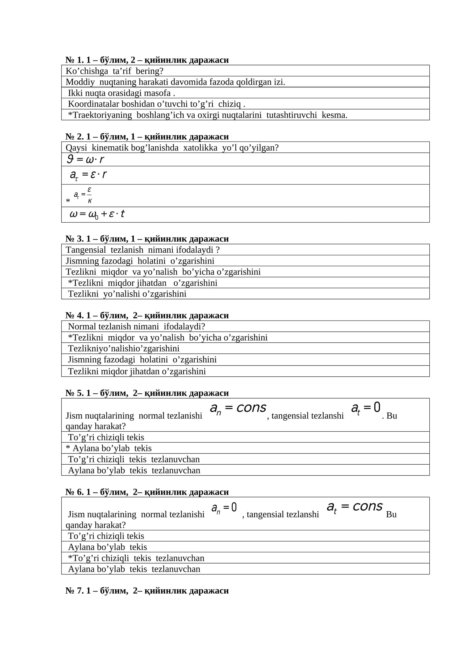 Fizika fanidan test