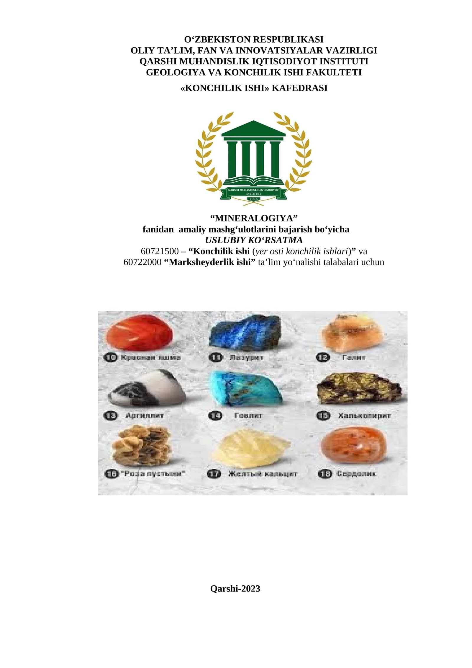 MINERALOGIYA amaliy mashg‘ulotlari