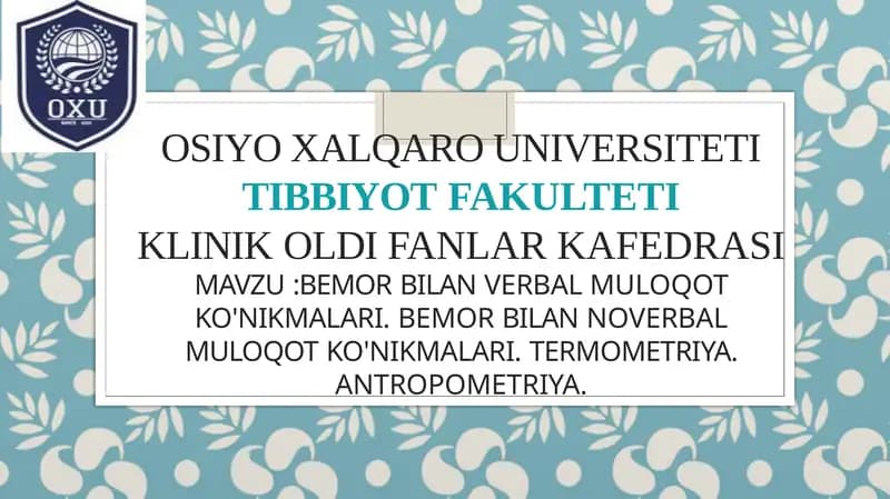Bemor bilan verbal muloqot ko'nikmalari