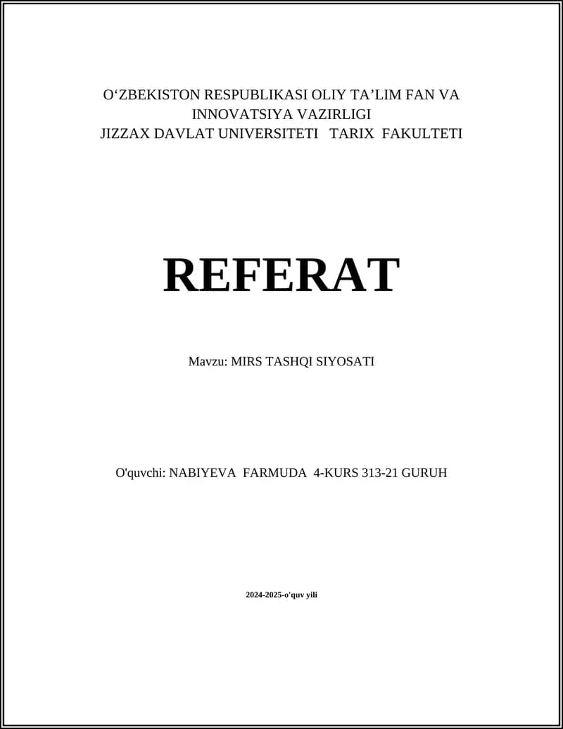 MIRS TASHQI SIYOSATI