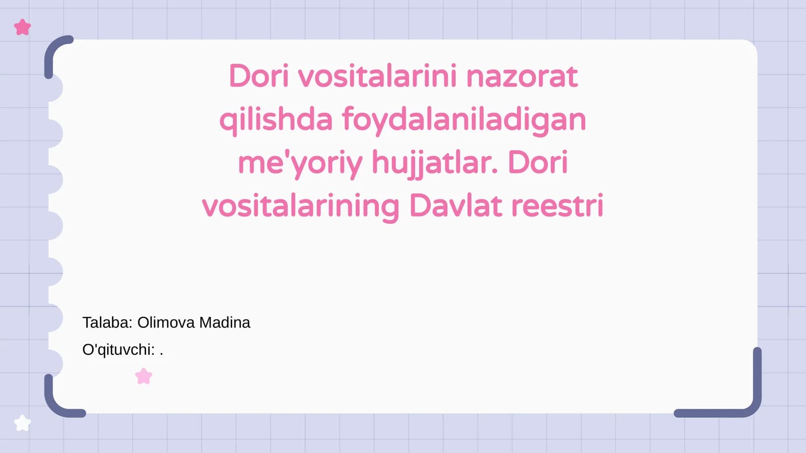 Dori vositalarining nazorat qilishda foydalaniladigan me'yoriy hujjatlar