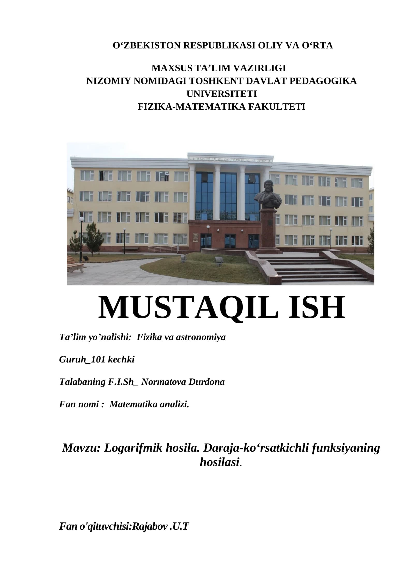 Logarifmik hosila