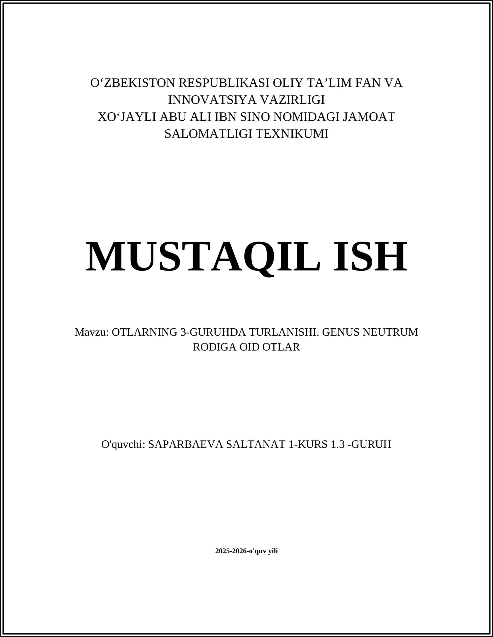 OTLARNING 3-GURUHDA TURLANISHI. GENUS NEUTRUM RODIGA OID OTLAR