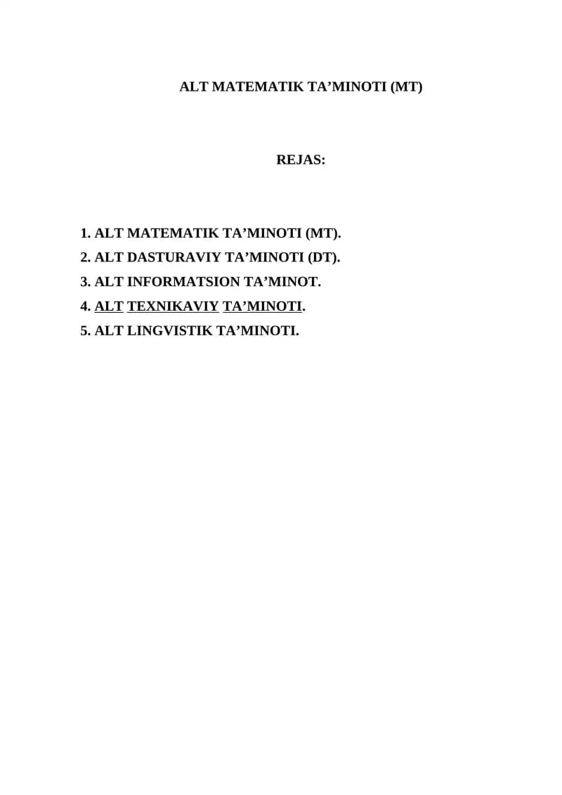 ALT MATEMATIK TA’MINOTI (MT)