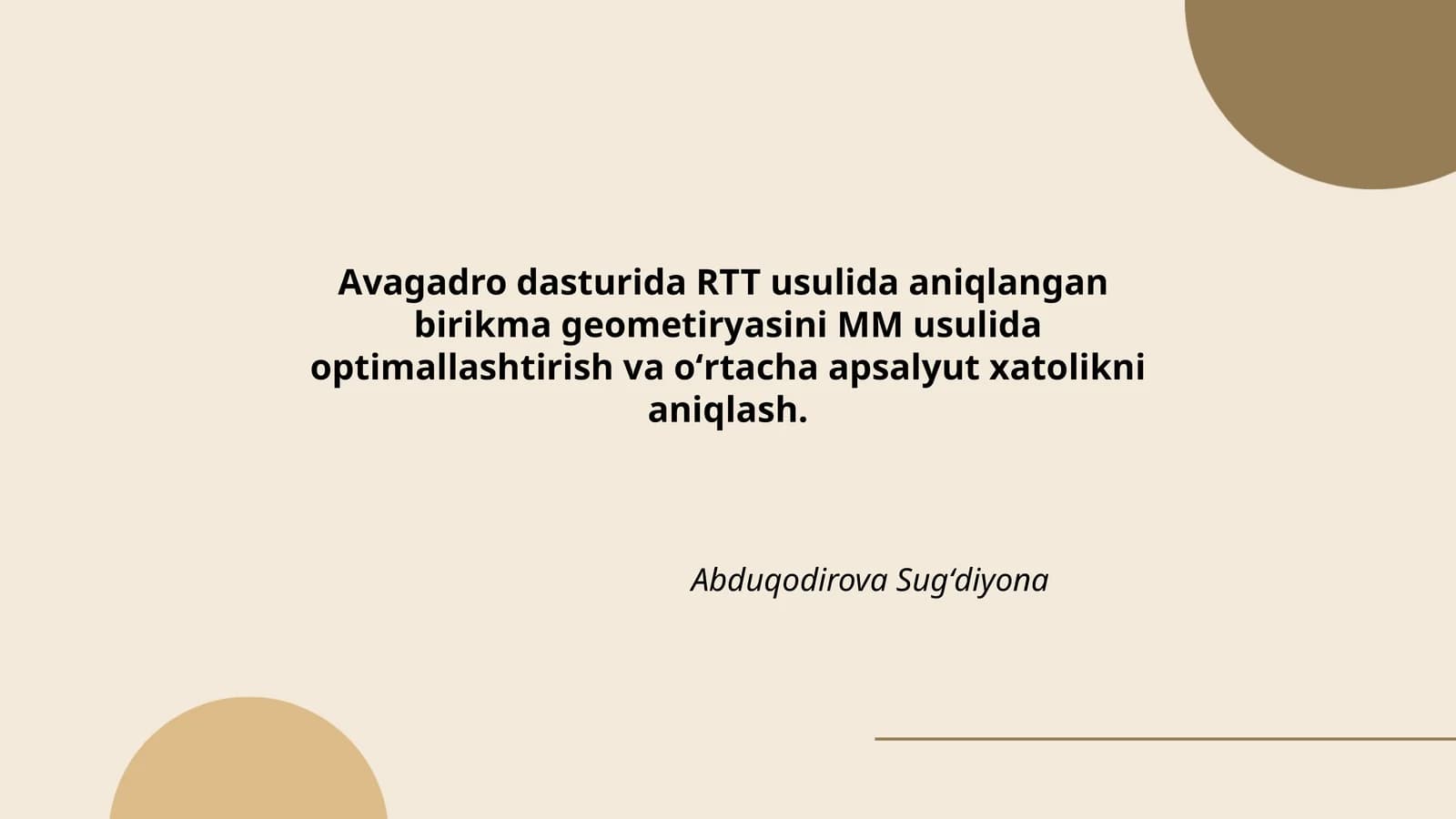 Avagadro dasturida RTT usulida aniqlangan birikma geometriyasi