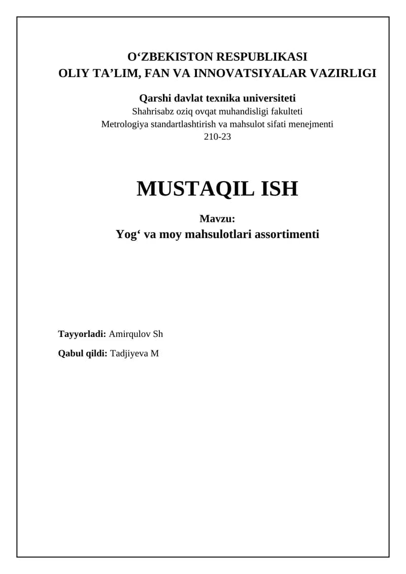 Yogʻ va moy mahsulotlari assortimenti