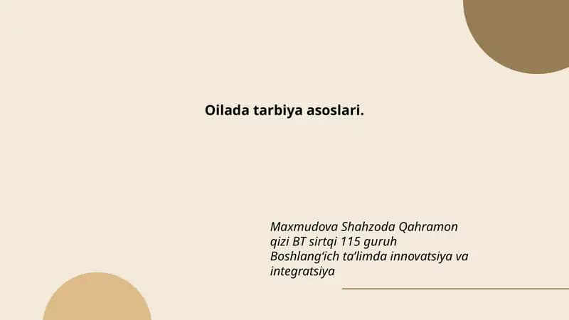 Oilada tarbiya asoslari
