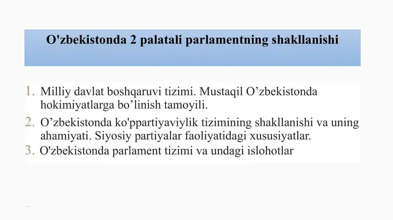 O'zbekistonda 2-palata parlamentning shakllanishi