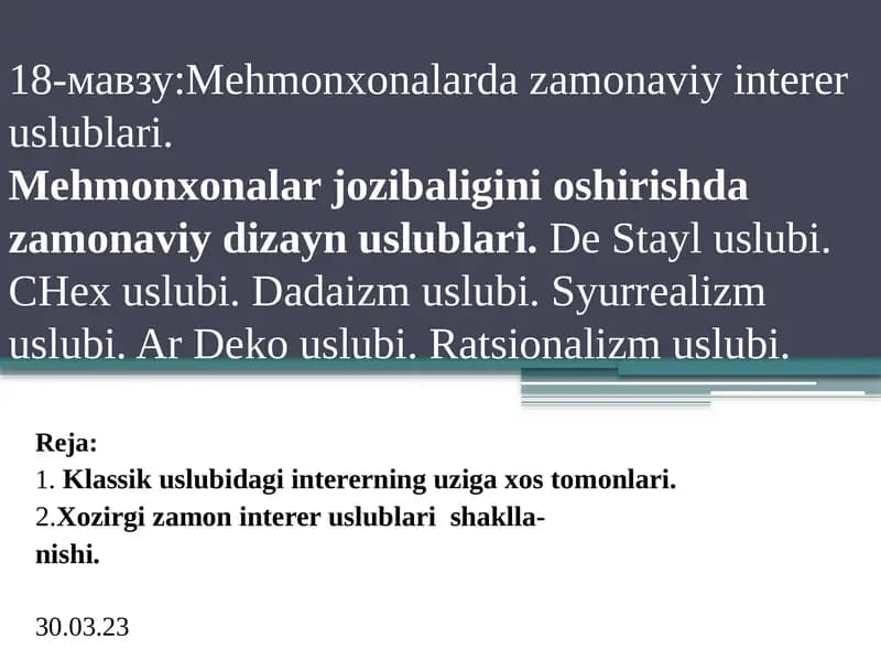 Mehmonxonalarda zamonaviy interer uslublari