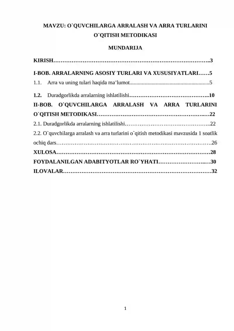O`QUVCHILARGA ARRALASH VA ARRA TURLARINI O`QITISH METODIKASI