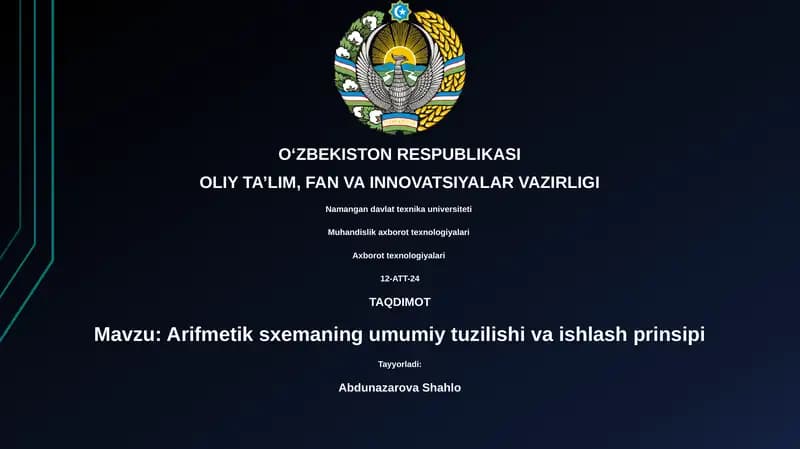 Arifmetik sxemaning umumiy tuzilishi va ishlash prinsipi