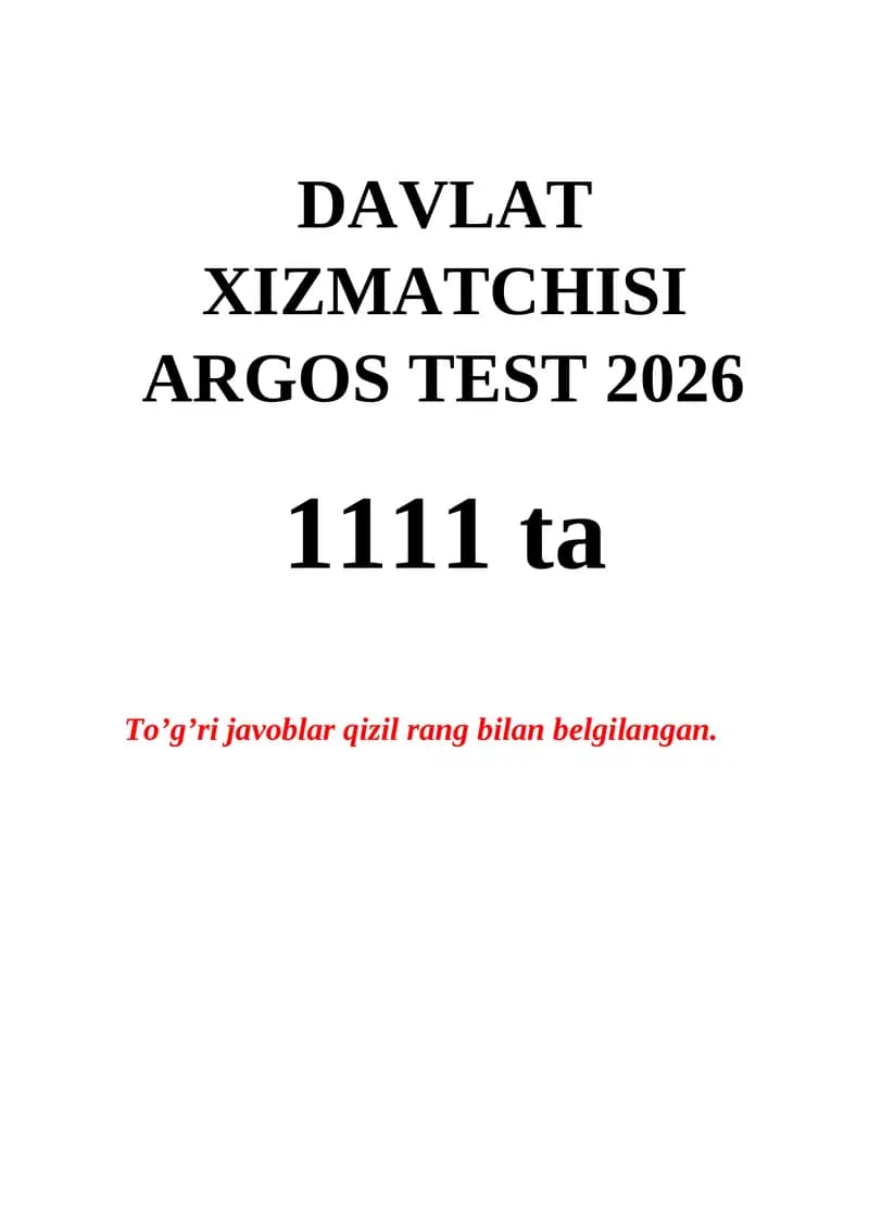 DAVLAT XIZMATCHISI ARGOS TEST 2026
