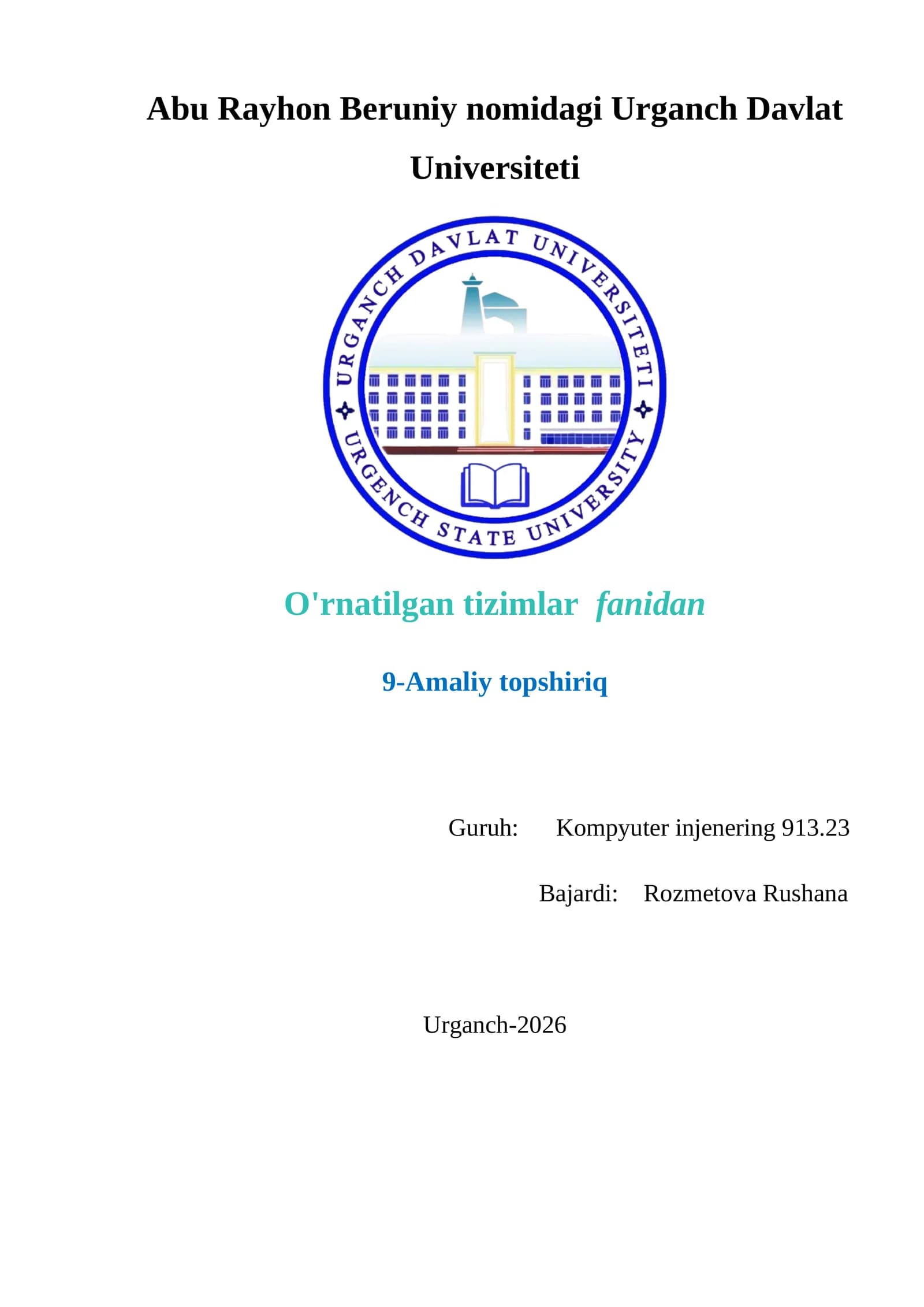 Amaliyot ishi №9: Fotoqarshilik. Yorug‘lik diodlarini yoqish yoki o‘chirish orqali yorug‘lik darajasiga ishlov berish