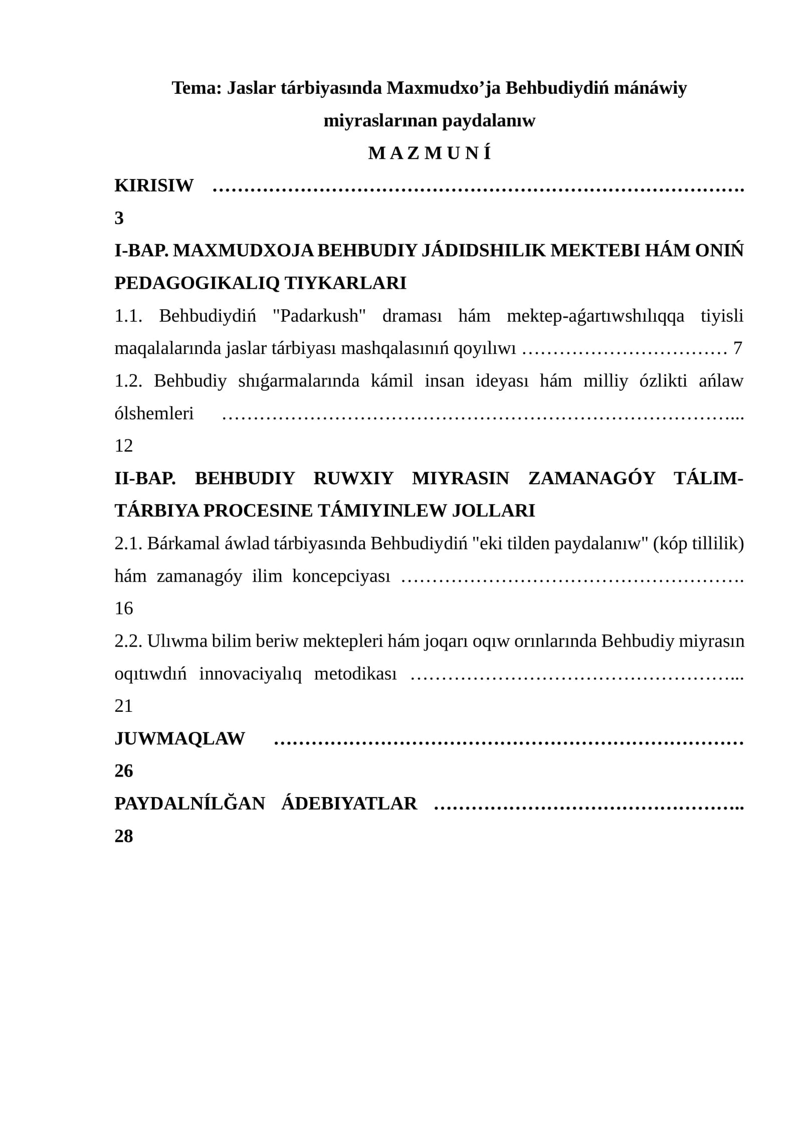 Jaslar tárbiyasında Maxmudxo’ja Behbudiydiń mánáwiy miyraslarınan paydalanıw