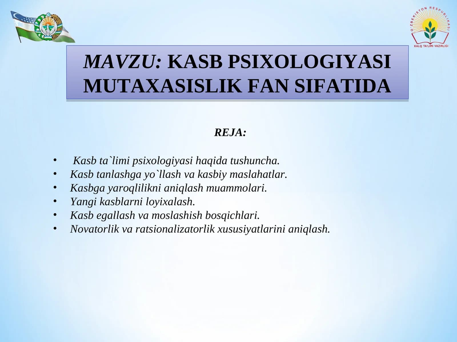 Kasb psixologiyasi mutaxasislik fan sifatida