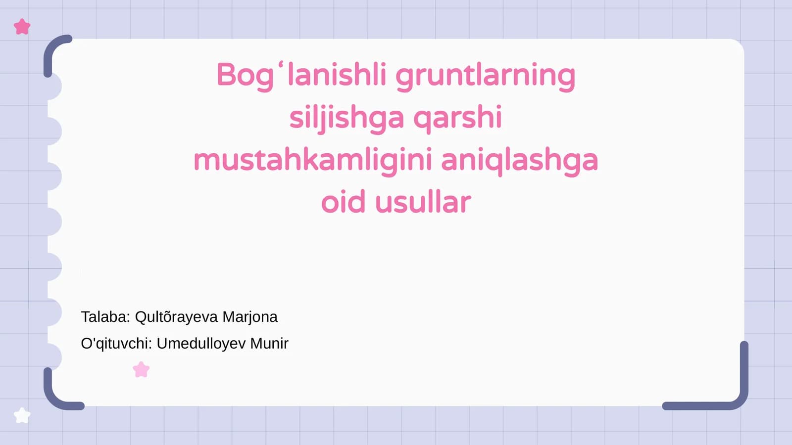 Bogʻlanishli gruntlarning siljishga qarshi mustahkamligini aniqlashga oid usullar