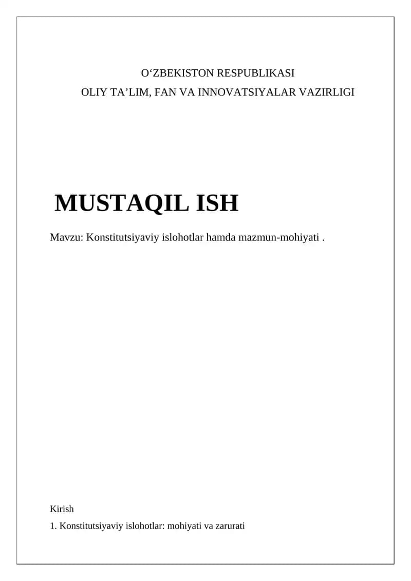 Konstitutsiyaviy islohotlar hamda mazmun-mohiyati