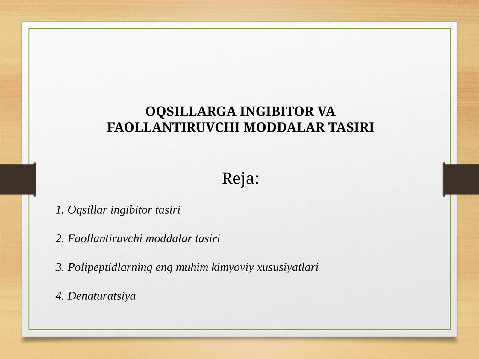 OQSILLARGA INGIBITOR VA FAOLLANTIRUVCHI MODDALAR TASIRI